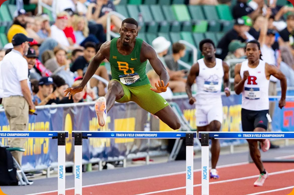 Ezekiel Nathaniel ran a blistering 47.86 secs to win the 400m Hurdles, the first sub-48 time in the semifinals in NCAA Championship history, at the historic Hayward Field in Eugene - June 11, 2025 / Photo: BaylorBears.com