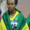 Meseret Defar walking away from the track after her winning celebration in London/ Photo: Yomi Omogbeja at the Olympic Stadium
