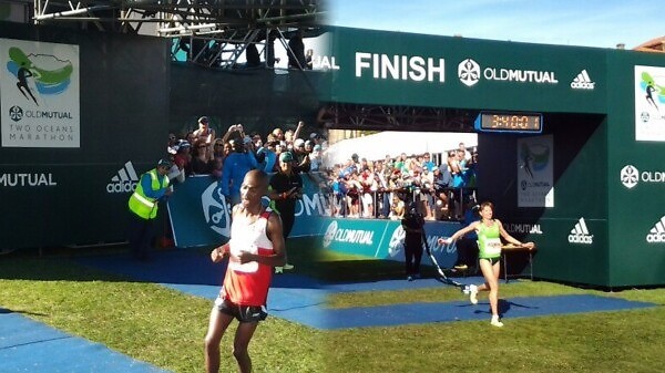 Lesotho's Lebenya Nkoka and Russia's Nina Podnebesnova wins the 56km Old Mutual Two Oceans Marathon 2014