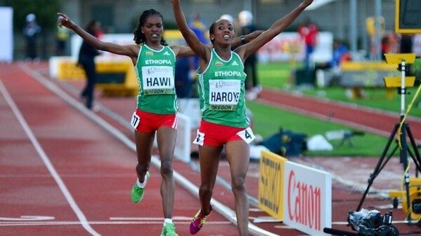 Alemitu Haroye led a one-two for Ethiopia and outsprinted her team-mate Alemitu Hawi in the final stretch to win the 5000m title with a time of 15:10.08 at the 2014 IAAF World Junior Championships - Oregon 2014 / Photo credit: TrackTown Photo