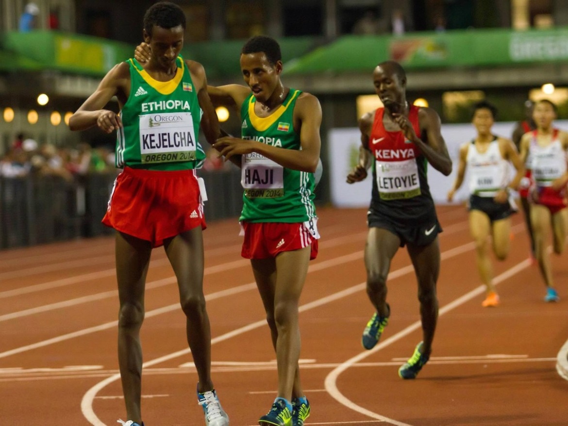 Ethiopia’s world youth 3000m champion Yomif Kejelcha after winning the men’s 5000m at the 2014 IAAF World Junior Championships - Oregon 2014 / Photo credit: Jeffrey Mercado
