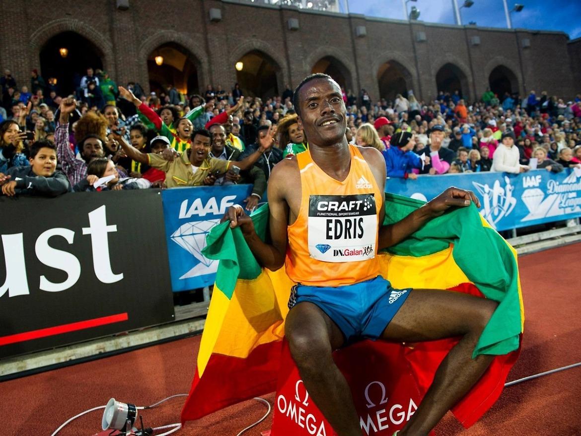 Muktar Edris in front of passionate Ethiopian crowd at the Stockholm IAAF Diamond League 2014 / Photo © Anders & Hasse Sjögren
