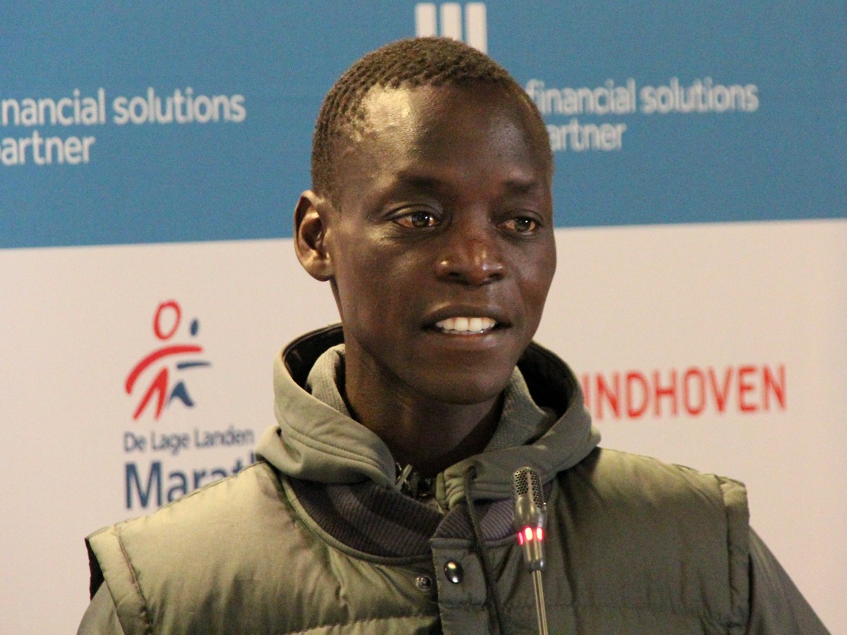 Kenyan Leonard Komon at the 2014 De Lage Landen Marathon Eindhoven Press Conference on Thursday October 9, 2014 - Photo credit: Organisers / Ad Hoeks