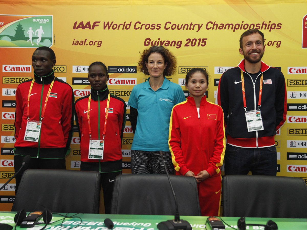 Guiyang 2015: Kenyan Emily Chebet, Geoffrey Kamworor, USA's Chris Derrick and Sonia O'Sullivan athletes / Photo credit: © Getty Images for IAAF