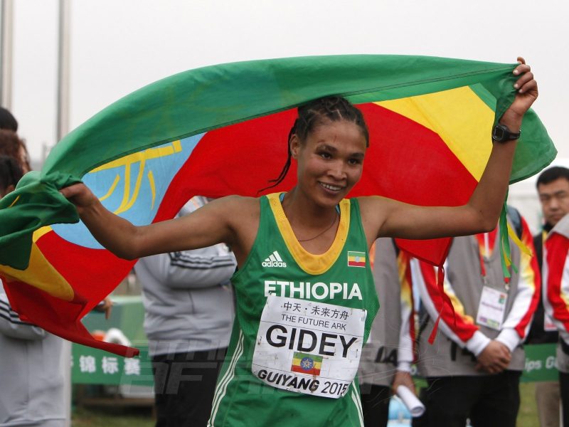Junior women's winner Letesenbet Gidey at the IAAF World Cross Country Championships, Guiyang 2015 / Photo credit: © Getty Images for IAAF