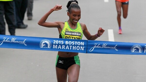 Kenya's Caroline Rotich winning the 2015 Boston Marathon