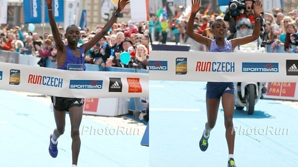 Daniel Wanjiru and Worknesh Degefa winning at the 2015 Sportisimo Prague Half Marathon / Photo Credit: www.photorun.net