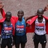 The Kenyan podium at the 35th London marathon