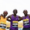 The men's top three - Sambu, Mokoka and Lagat - at the 2015 Morrisons Great Manchester Run / Photo Credit: Great Run