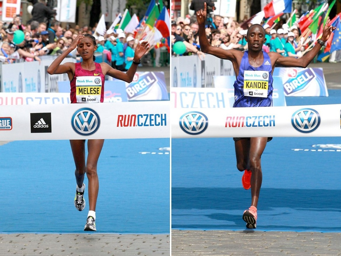 Ethiopian Yebrgual Melese and Kenyan Felix Kandie winning at the 2015 Prague Marathon / Photo credit: Volkswagen Prague Marathon / Victah Sailer