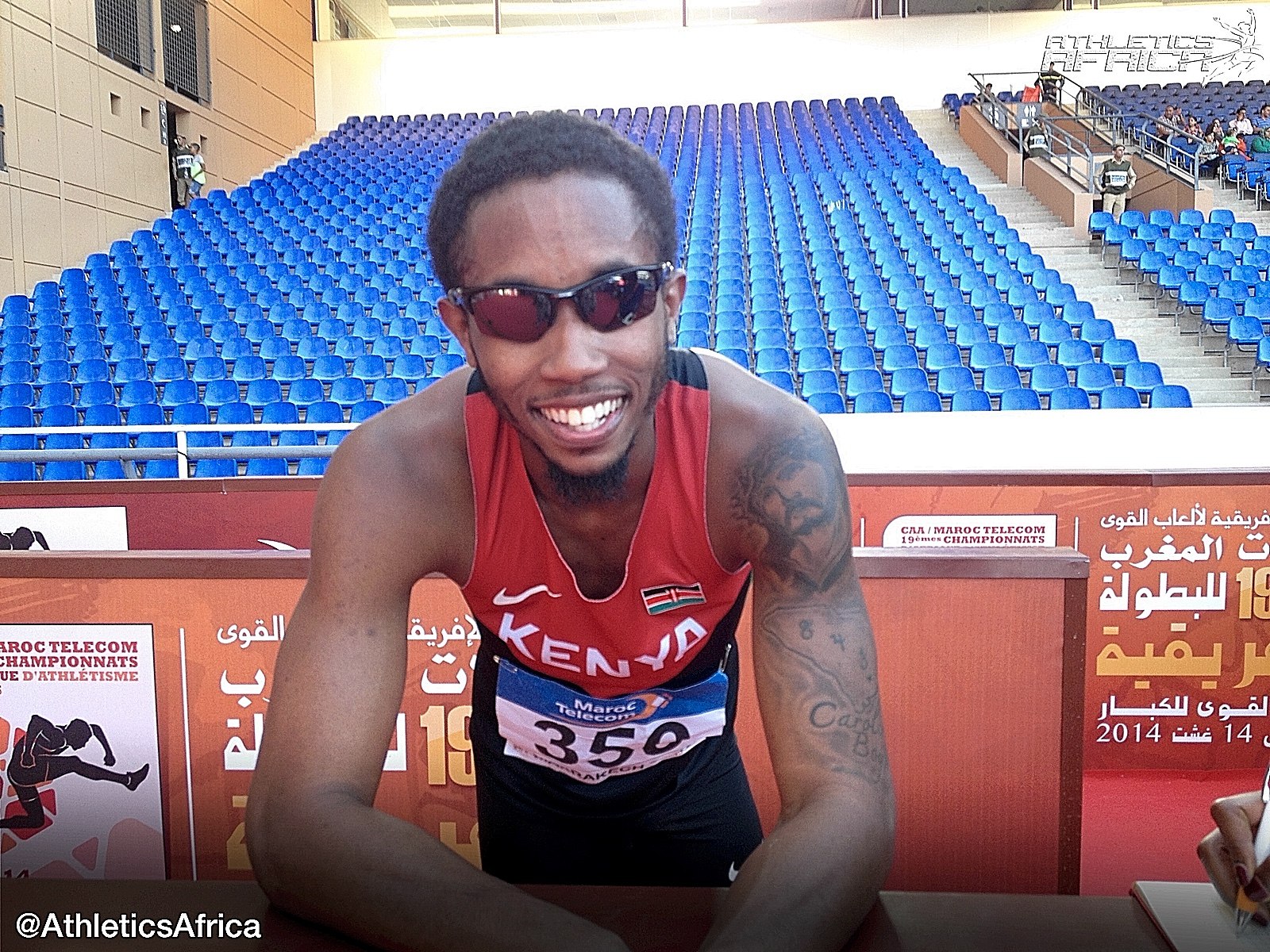 Carvin Nkanata recovers after the 200m final at the African Senior Championships in Marrakech 2014 / Photo credit: Yomi Omogbeja