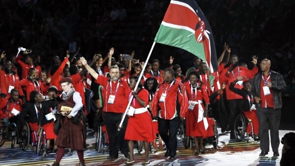Kenyan athletes in a match past at a major championships