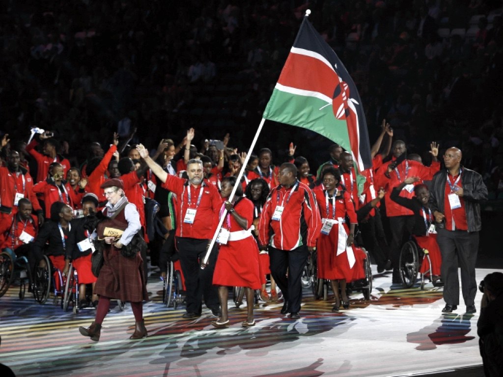 Kenyan athletes in a match past at a major championships