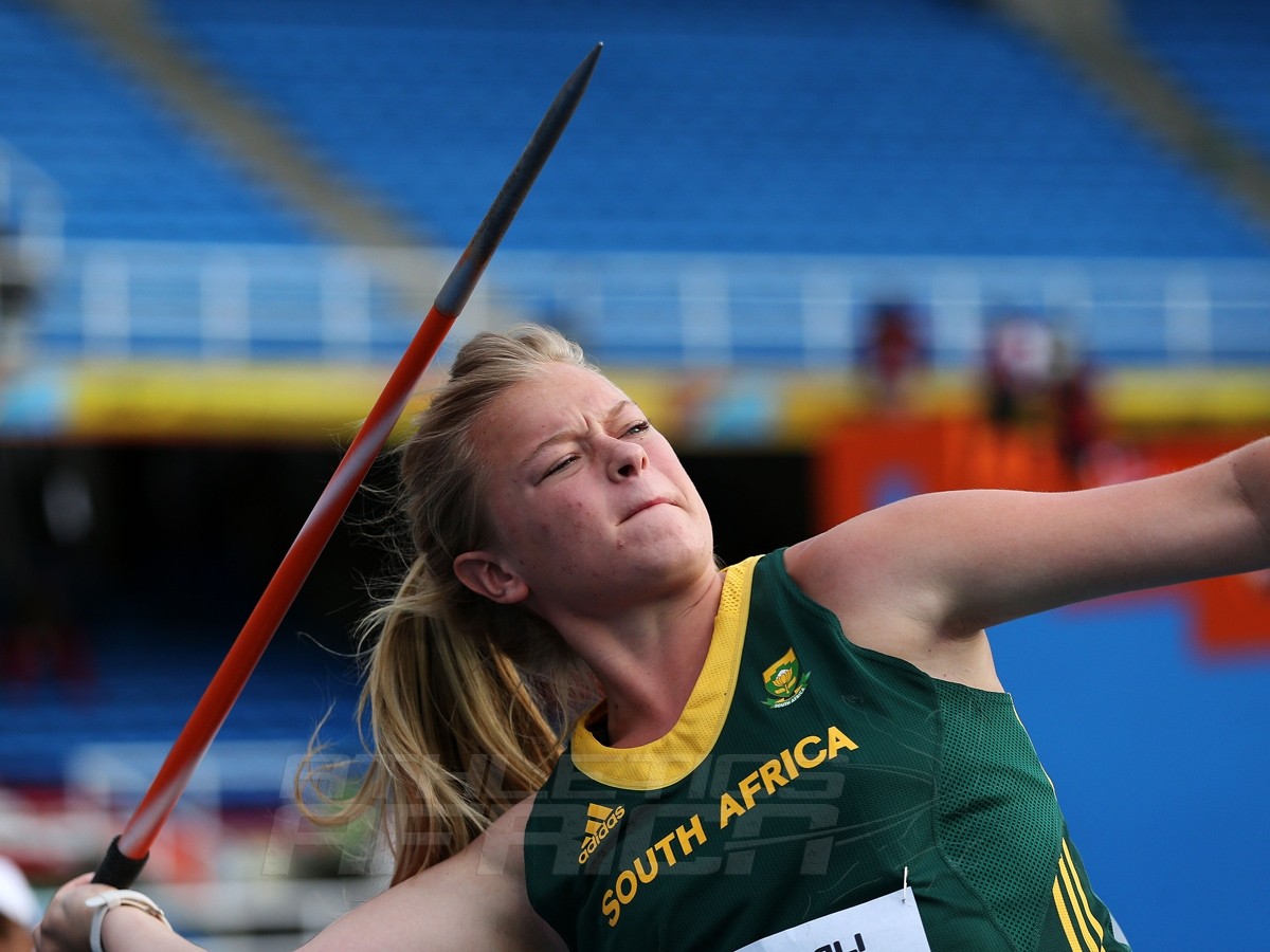 Carli Petri Nieuwenhuizen of South Africa in action during qualification for the Girls Javelin Throw on day one of the IAAF World Youth Championships Cali 2015 on July 15, 2015 at the Pascual Guerrero Olympic Stadium in Cali, Colombia. (Photo by Patrick Smith/Getty Images for IAAF)