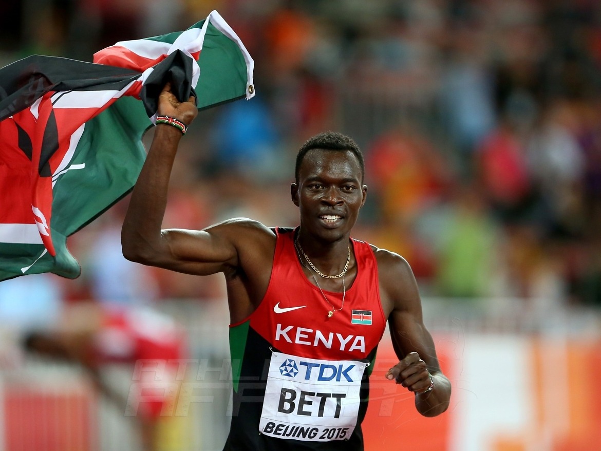 Nicholas Bett of Kenya after winning men's 400m hurdles final on Day 4 at the 2015 IAAF World Championships in Beijing, China / Photo credit: Getty Images for the IAAF