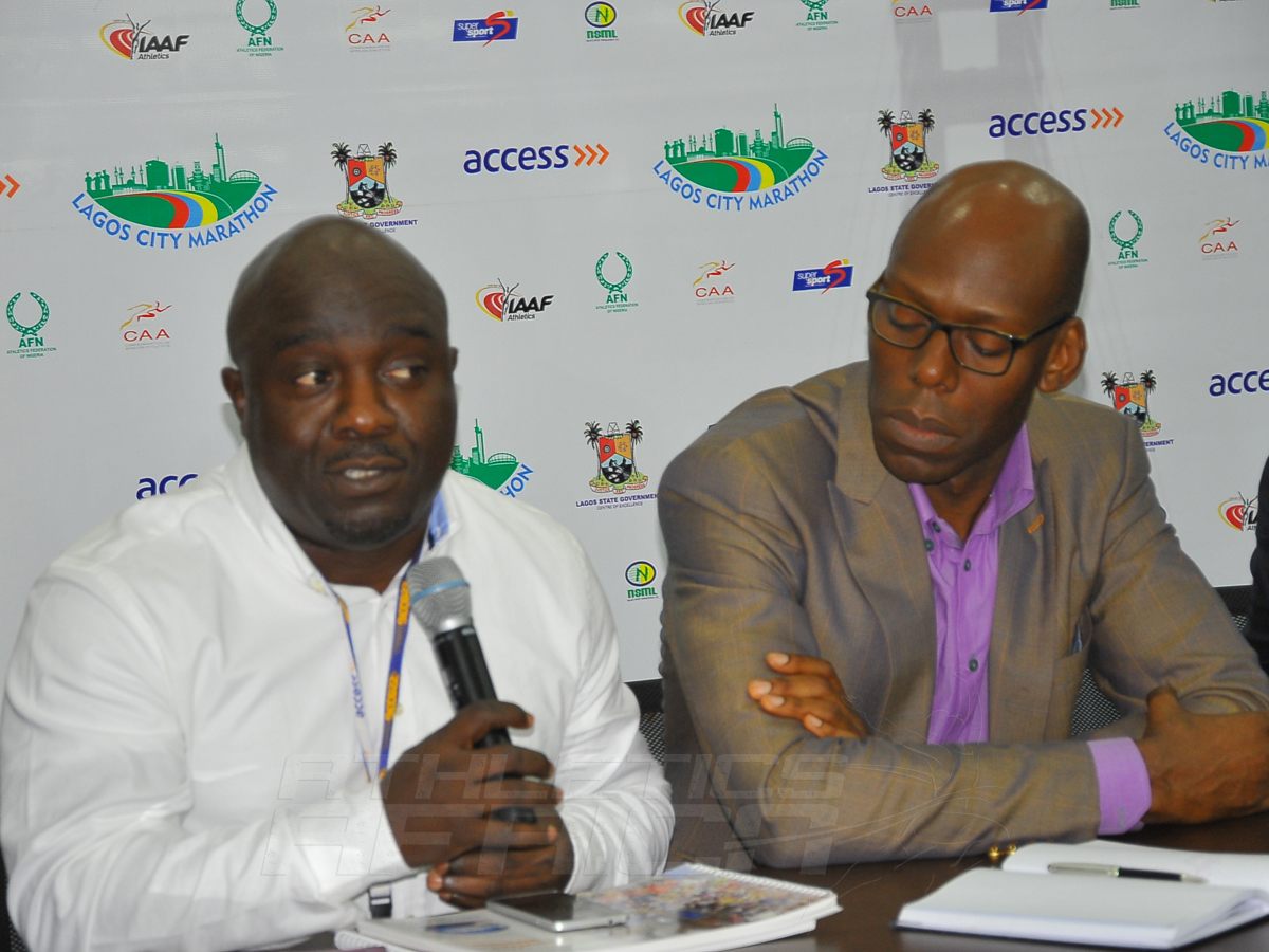 Project Consultant and CEO of Nilayo Sports Management Limited, Hon. Bukola Olopade speaking on the readiness for the Lagos City Marathon 2016 / Photo credit: Tunde Eludini