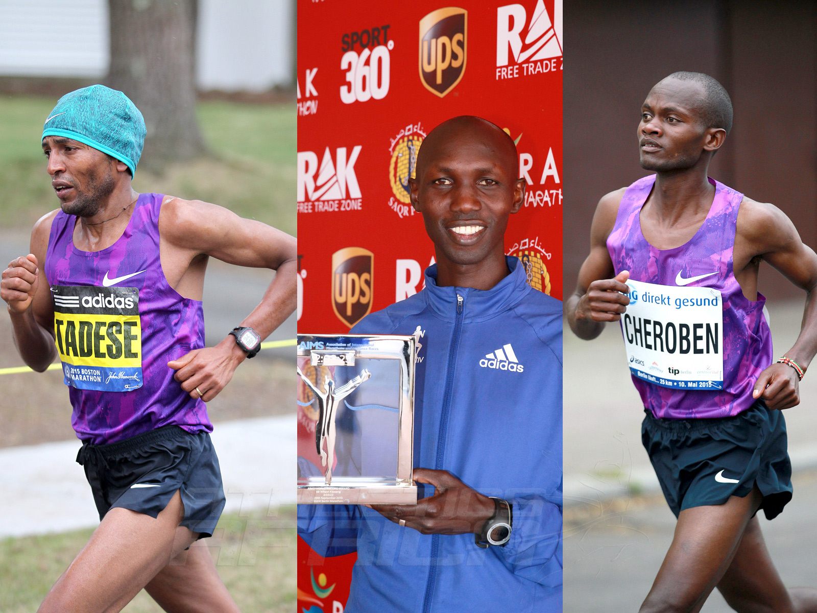 Zersenay Tadese (ERI) – Half Marathon World Record holder since 2010, Wilson Kipsang (KEN) – Former Marathon World Record holder and Abraham Cheroben (KEN) – Fastest half marathon runner in 2015 / Photo credit: Vic Sailer
