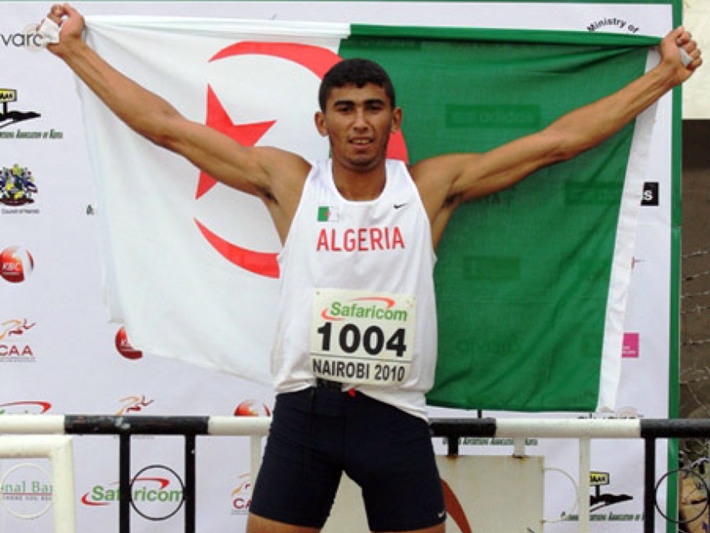 Algeria's Larbi Bourrada after winning his first African Decathlon title in Nairobi, Kenya in 2010.