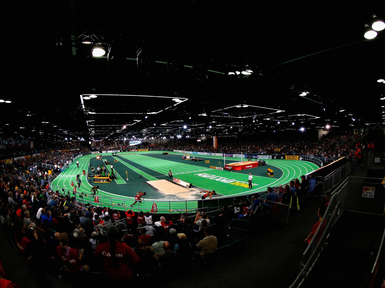 A general view of the start in the Men's 4x400 Metres Relay Final during day four of the IAAF World Indoor Championships at Oregon Convention Center on March 20, 2016 in Portland, Oregon. (Photo by Christian Petersen/Getty Images for IAAF)