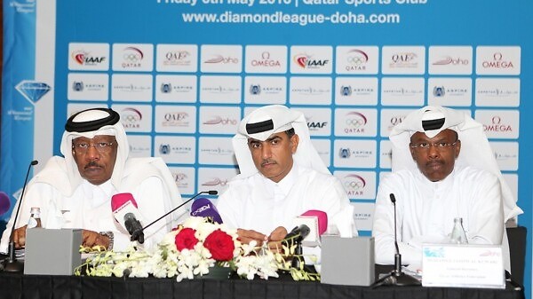 QAF-President-Dahlan-Al-Hamad,-QAF-Secretary-General-Mohamed-Al-Kuwari-and-former-World-Indoor-medallist-Talal-Mansour,-Chairman-of-QAF's-recent-established-Masters-Committee.