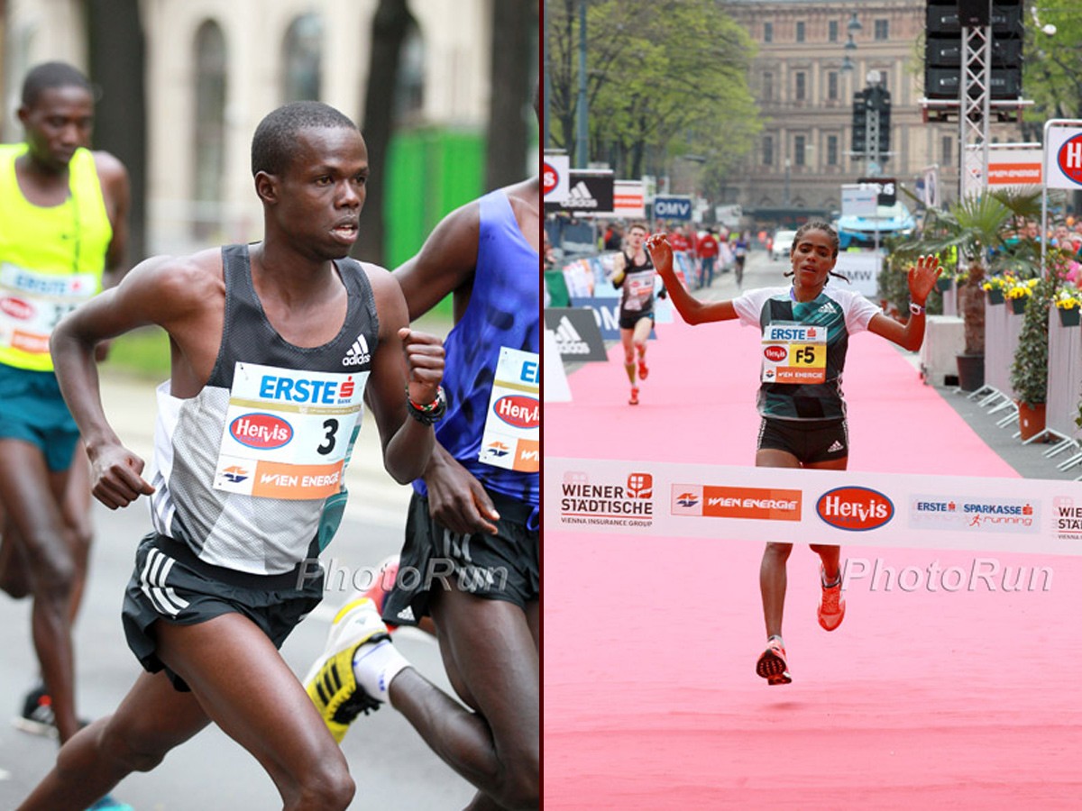 Robert Chemosin and Shuko Genemo winning the Vienna City Marathon 2016 / Photo Credit: www.photorun.net