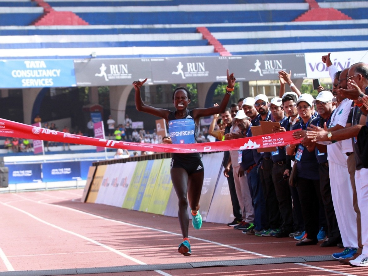 Peres Jepchirchir of Kenya winning the 2016 TCS World 10K in Bengaluru, India / Photo credit: TCS World 10K Organizers