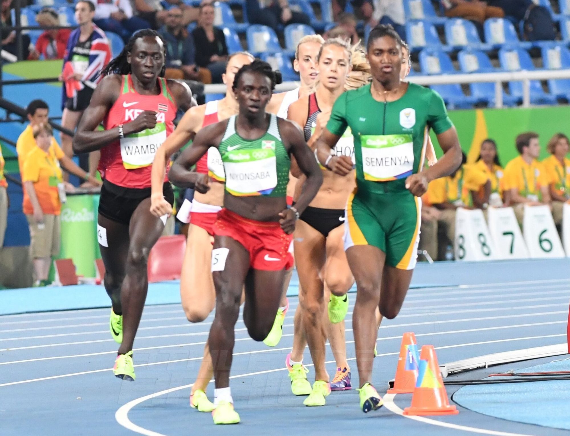 Caster Semenya, Francine Niyonsaba and Margaret Wambui during the women's 800m final at the Rio Olympics on Saturday night / Photo credit: Norman Katende