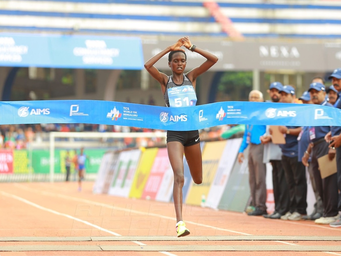 Kenya's Irene Cheptai winning at the TCS World 10K Bengaluru 2017 which was held on Sunday 21 May / Photo credit: TCSW10K / Procam International