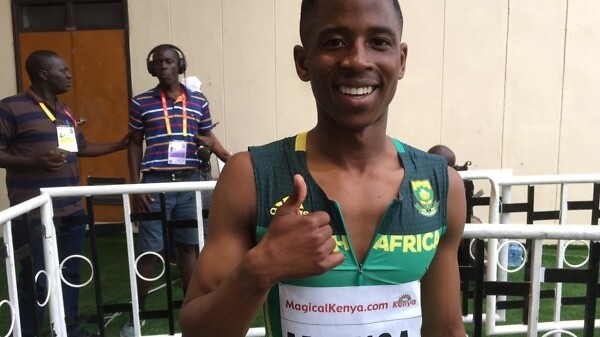 RSA's Retshidisitswe Mlenga after winning the 200m at Nairobi 2017/ Photo credit: IAAF
