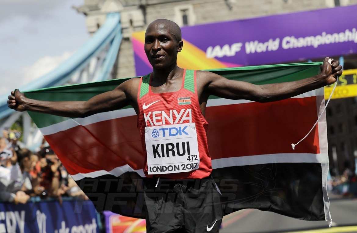 Geoffrey Kipkorir Kirui after winning the men's marathon in 2:08.27 at the IAAF World Championships in London / Photo credit: Getty Images for the IAAF