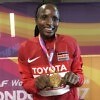 Kenya's Hellen Obiri with her 5000m medal - IAAF World Championships, London 2017 / Photo Credit: Yomi Omogbeja - AthleticsAfrica.com