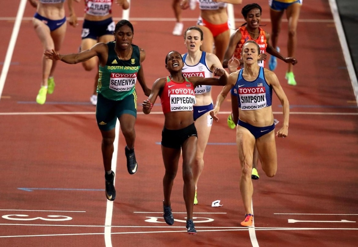 Kenya's Faith Kipyegon and Caster Semenya on the line during the women's 1500m final in London 2017