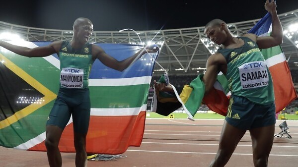 South Africa's Luvo Manyonga and Ruswahl Samaai at the IAAF World Champs, london 2017