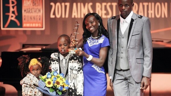 Mary Keitany with her family during the gala in Athens (photo credit: SEGAS-AMA)