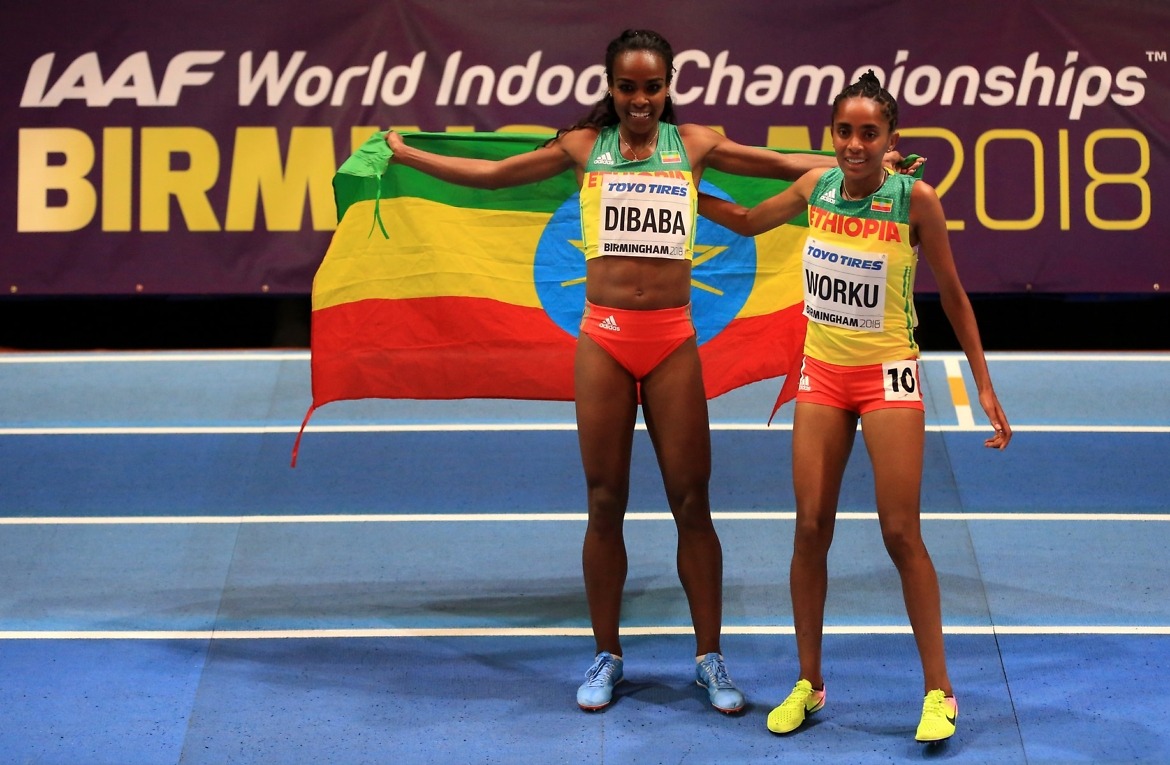 Genzebe Dibaba of Ethiopia on Day One of the IAAF World Indoor Championships at Arena Birmingham on March 1, 2018 in Birmingham, England. credit: Photo by Michael Steele/Getty Images for IAAF