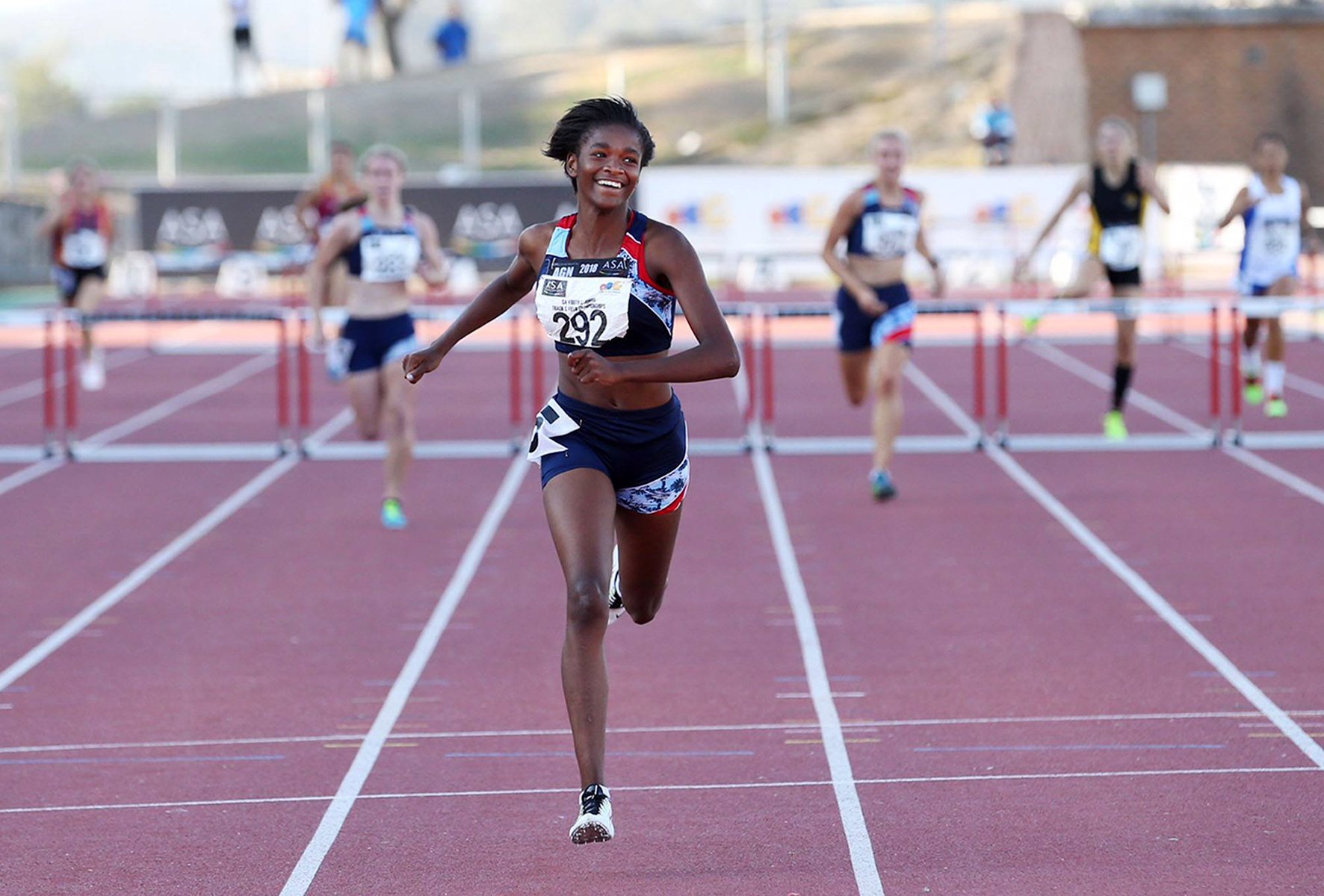Gontse Morake breaking the South African 400m hurdles Under-18 record on the first day of ASA Youth and Junior Championships in Paarl on Thursday / Photo Credit: Sibonelo Ngcobo/ ANA Pictures
