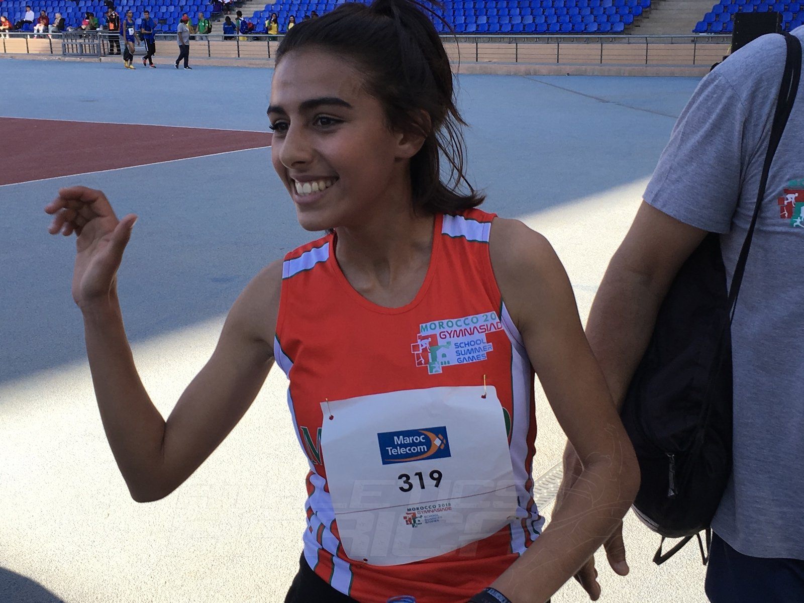 Morocco's Yassmine Bidkane all smiles after winning the Girls 1500m at the Gymnasiade 2018 in Marrakech / Photo Credit: Yomi Omogbeja