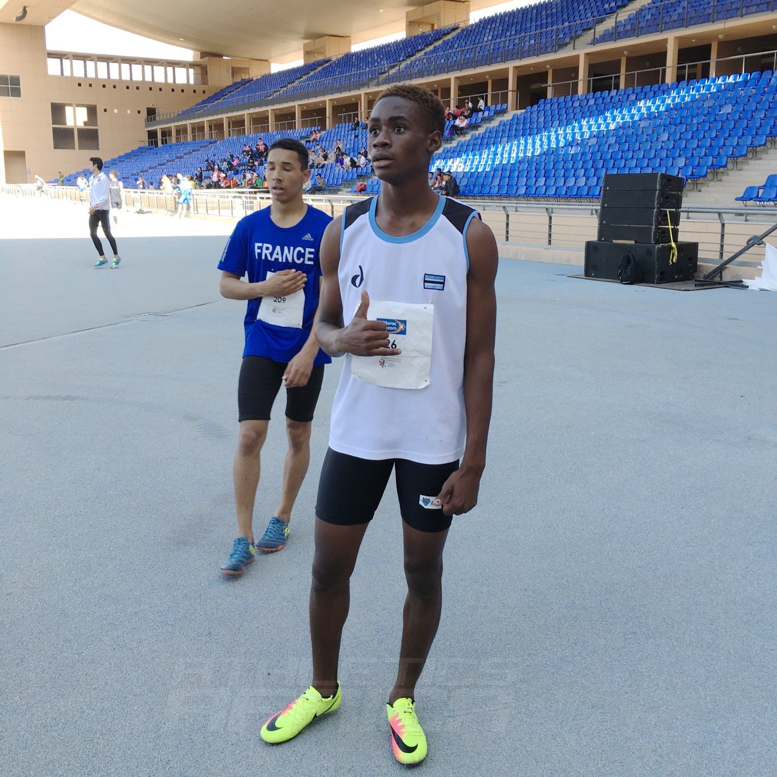 Bernard Olesite of Botswana after winning the boys 400m at the Gymnasiade 2018 in Marrakech / Photo Credit: Yomi Omogbeja