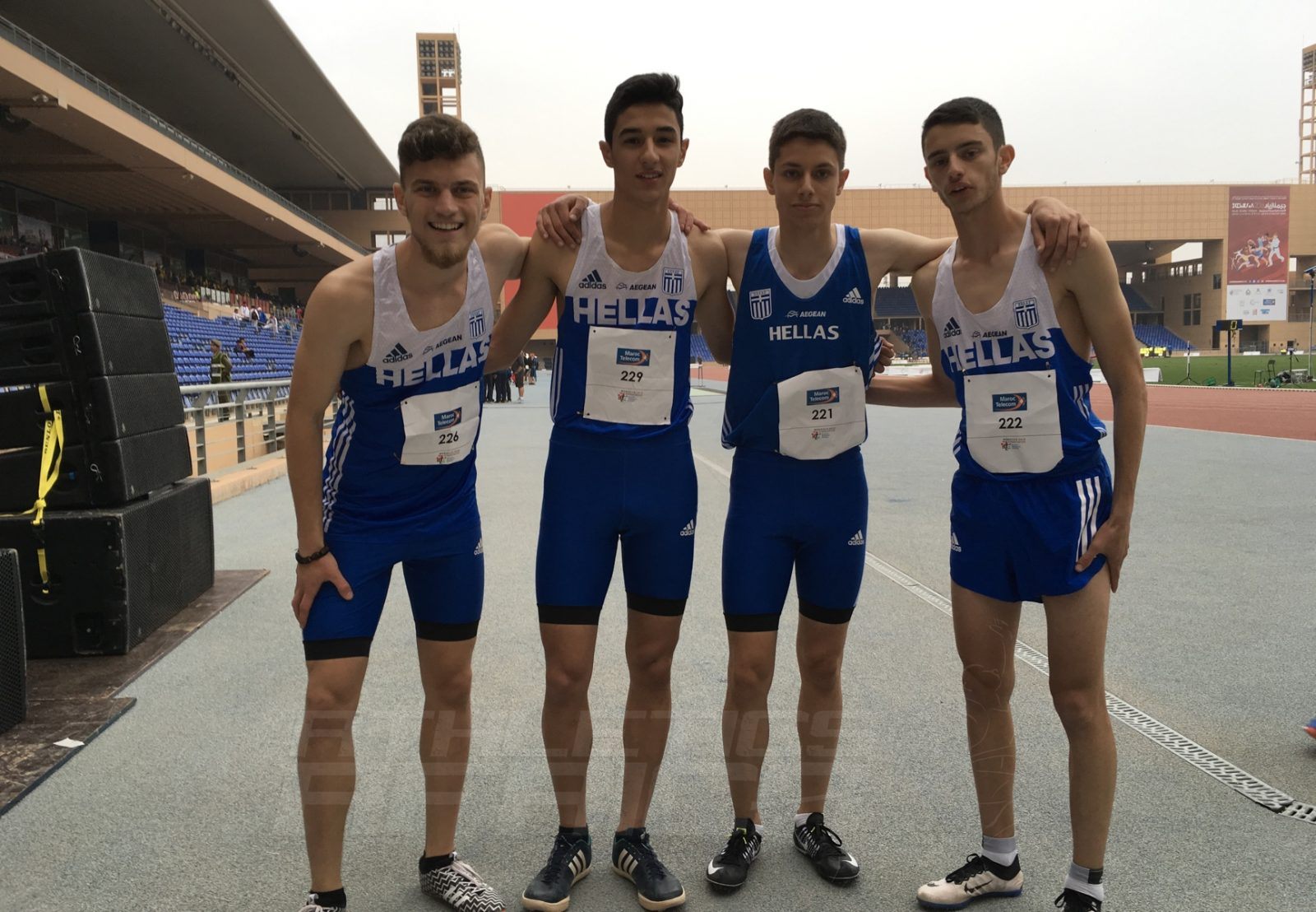 The Greek quartet in the Boys 4x100m final at Gymnasiade 2018 in Marrakech / Photo Credit: Yomi Omogbeja