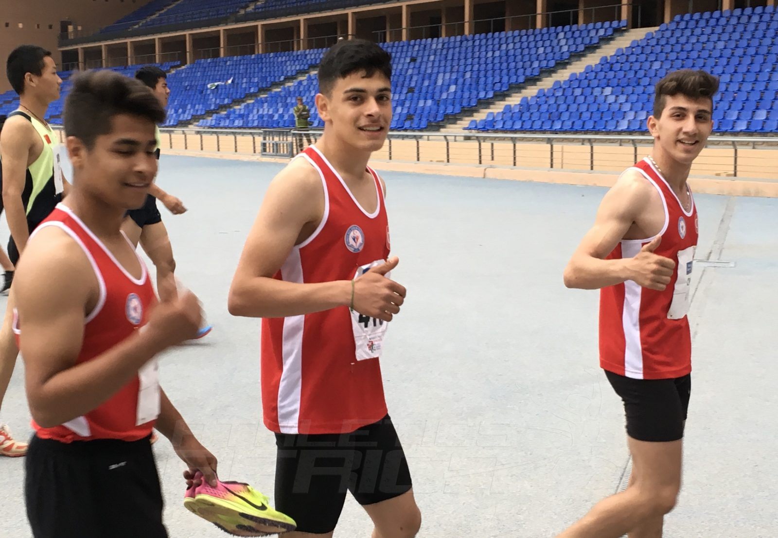 The Tunisian quartet after the Boys 4x100m final at Gymnasiade 2018 in Marrakech / Photo Credit: Yomi Omogbeja