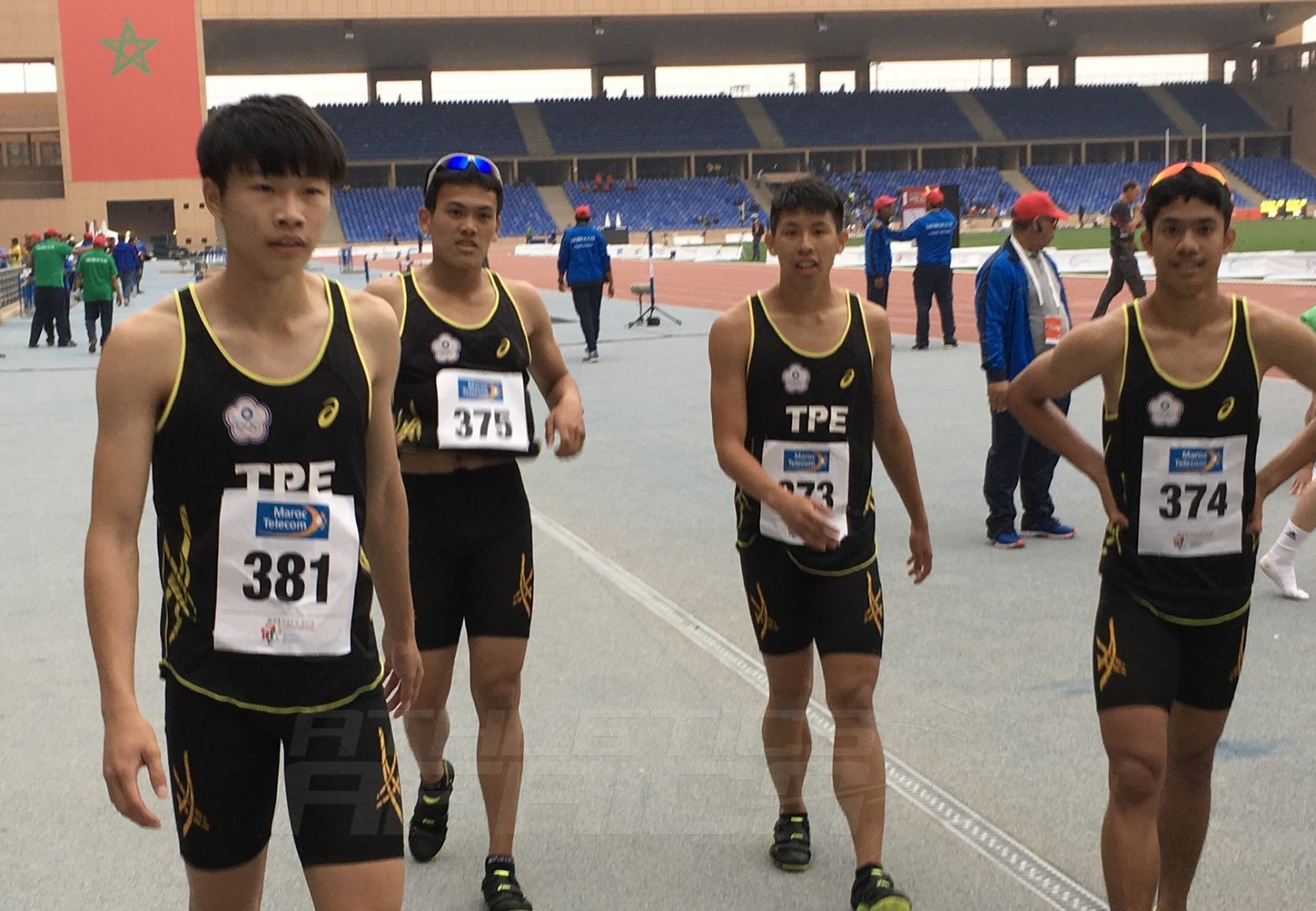 The Chinese Taipei quartet after the Boys 4x100m final at Gymnasiade 2018 in Marrakech / Photo Credit: Yomi Omogbeja