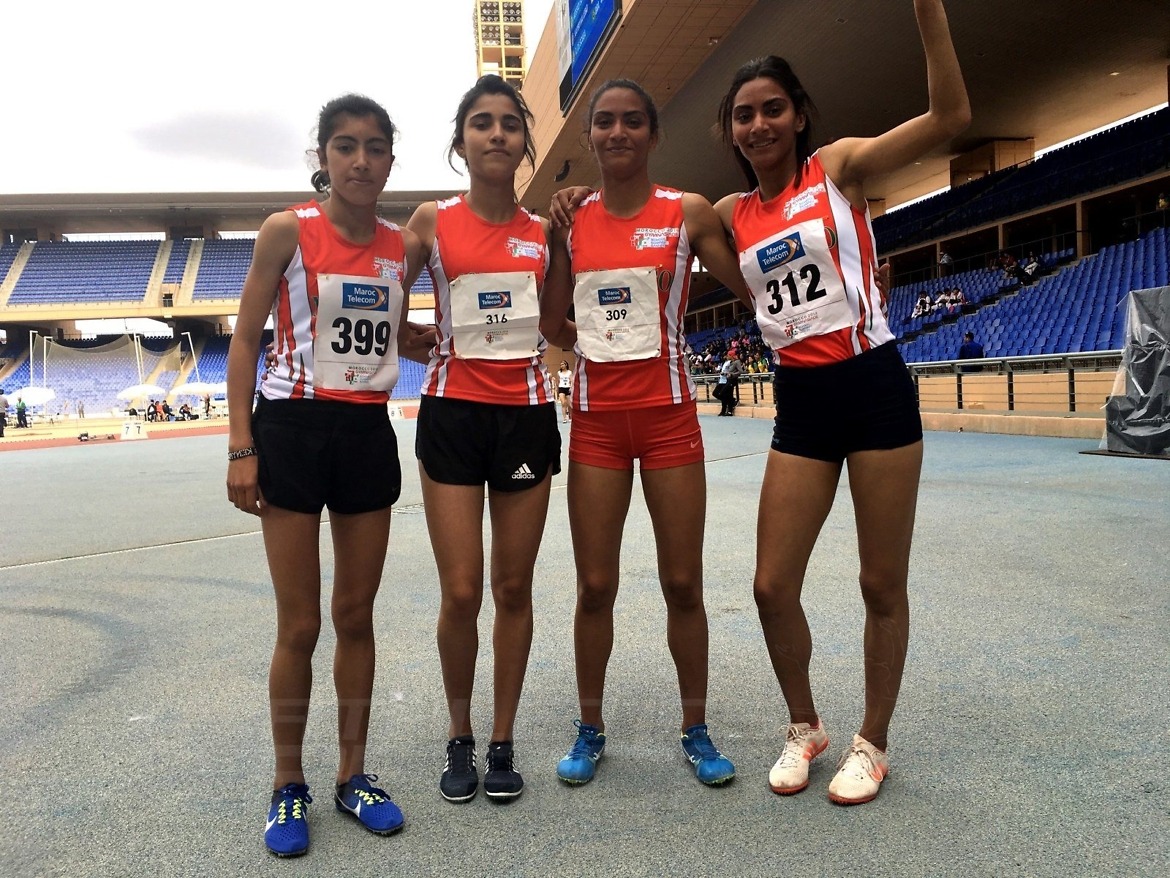 Morocco's Girls 200mx400mx600mx800m relay team after winning gold at Gymnasiade 2018 / Photo Credit: Yomi Omogbeja
