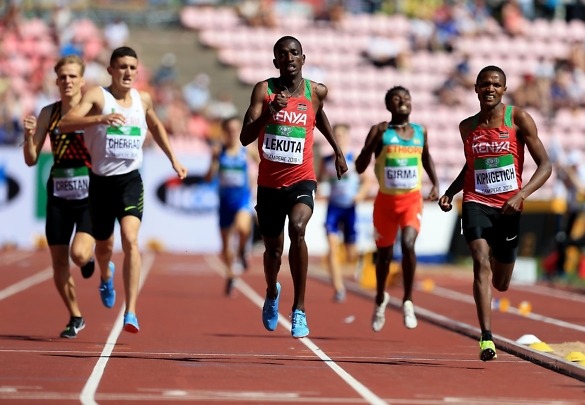Solomon Lekuta sprints home to win the men's 800m gold for Kenya at the IAAF World U20 Championships Tampere 2018 / Photo Credit: Getty Images for IAAF