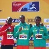 Takele Nigate (GOLD), Leonard Kipkemoi Bett (Silver), and Getnet Wale (Bronze) on the podium during the men's 3000m steeplechase medal presentation at the IAAF World U20 Championships Tampere 2018 / Photo Credit: Getty Images for IAAF