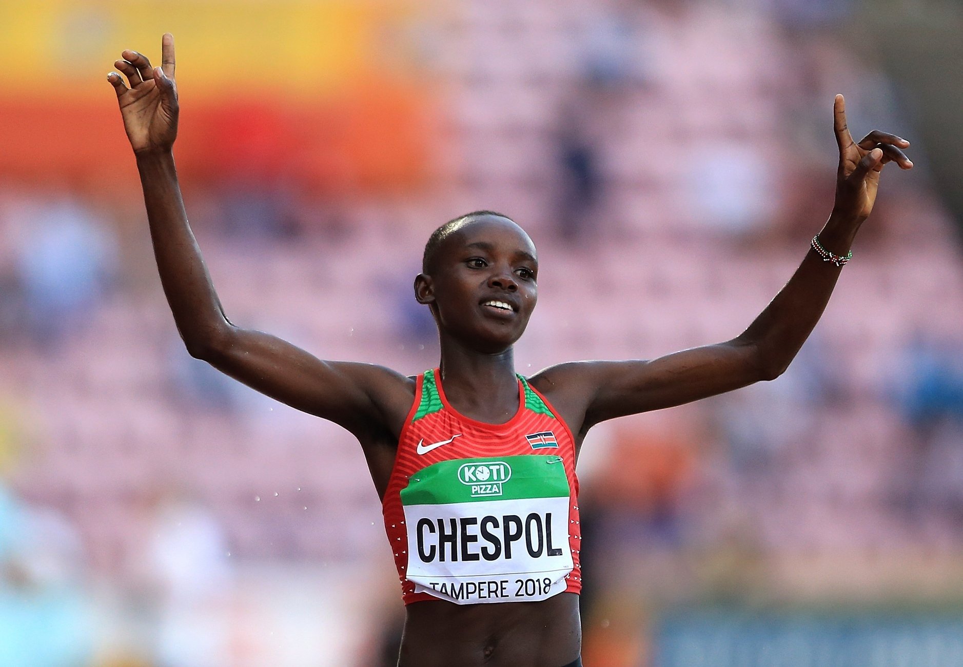Kenya's Celiphine Chespol takes 3000m steeplechase gold at the IAAF World U20 Championships Tampere 2018 / Photo credit: Getty Images for IAAF