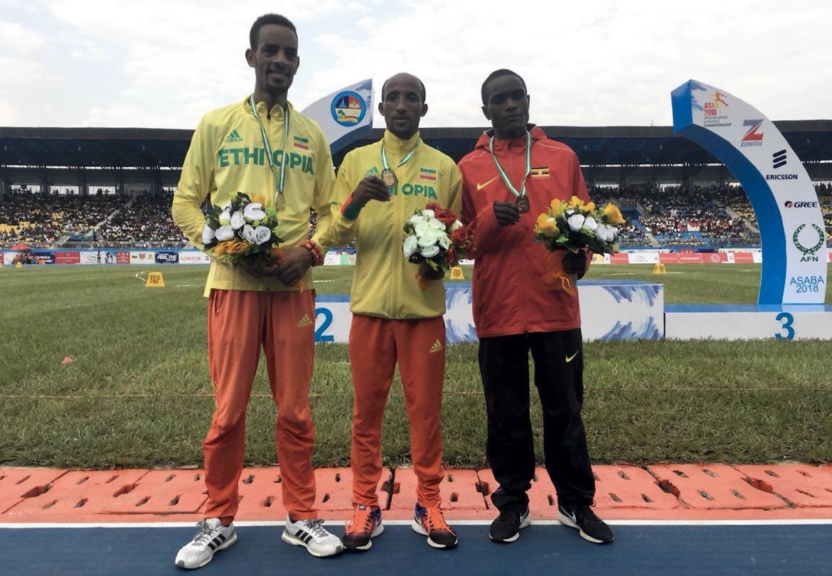 Ethiopian Jemal Yimer Mekonnen wins the men's 10,000m title to claim the first gold medal of Asaba 2018 CAA African Senior Championships. / Photo creidt: Yomi Omogbeja