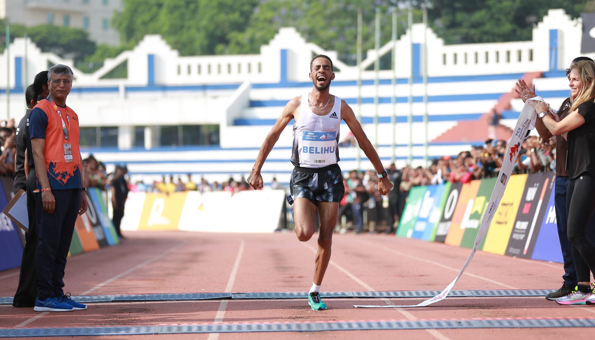 Ethiopia's Andamlak Belihu winning the TCS World 10K Bengaluru 2019 / Photo credit Procam International