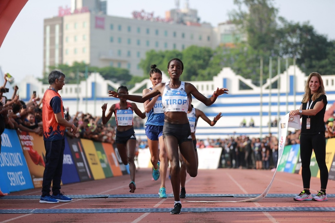Kenya's Agnes Tirop winning the TCS World 10K Bengaluru 2019 / Photo credit Procam International