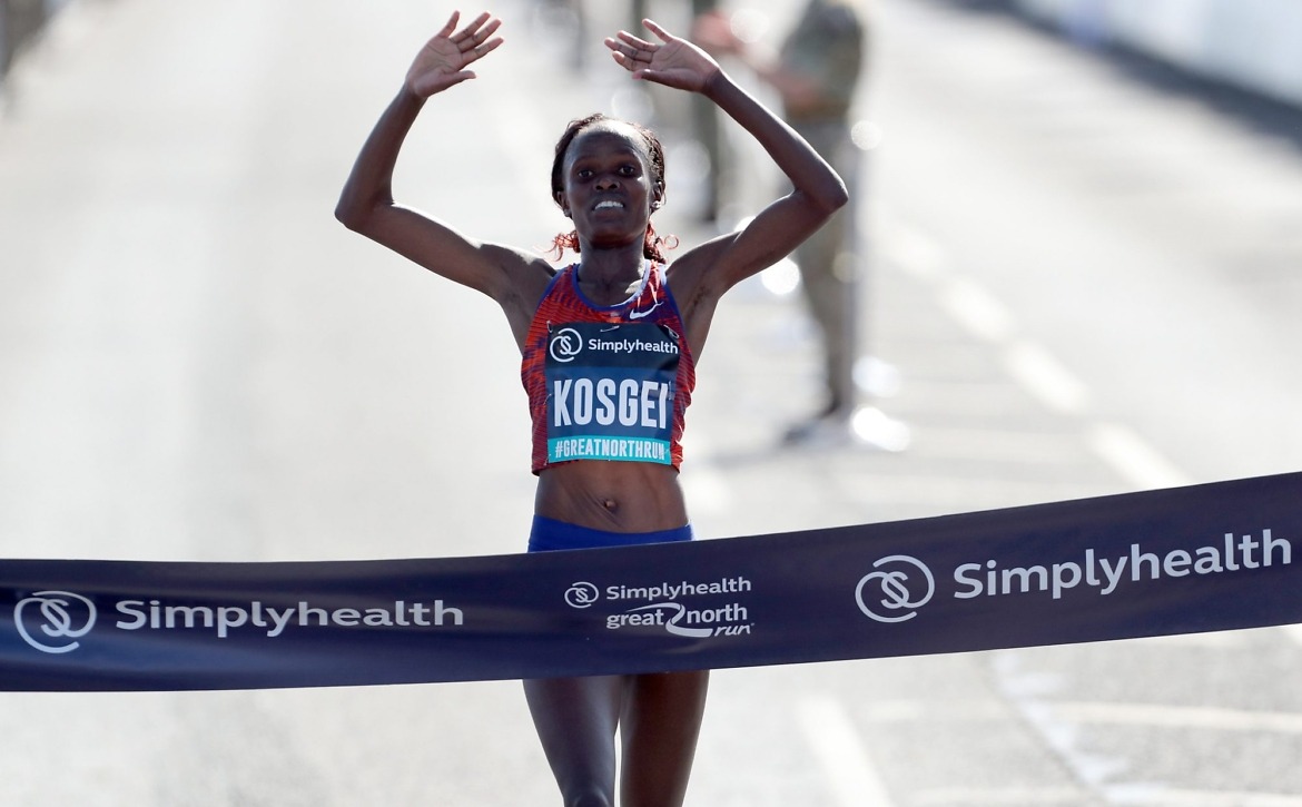 Kenya's Brigid Kosgei wins the women's elite race during the Great North Run in Newcastle, UK, September 8, 2019. / VCG Photo