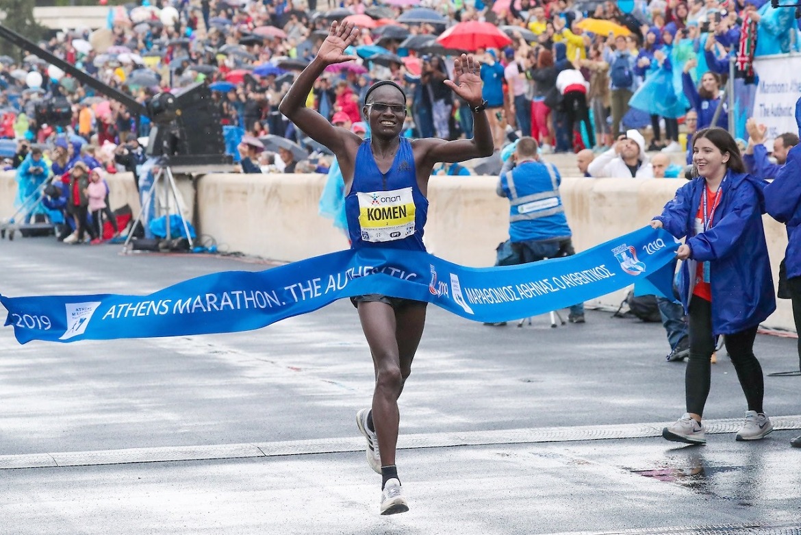 Kenya's John Komen winning the 2019 Athens Marathon in Athens, Greece - November 10, 2019 Photo Credit: Victah Sailer / AMA